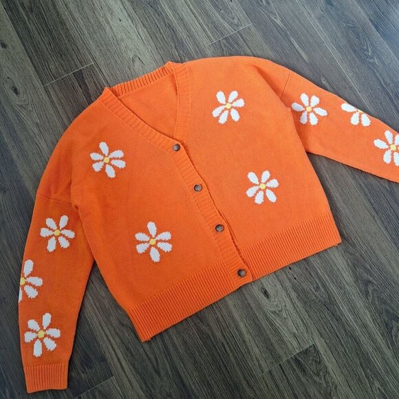 💙 Sweater Cardigan Oversized Floral Design Size L/XL Grandmacore Girly - Picture 3 of 8